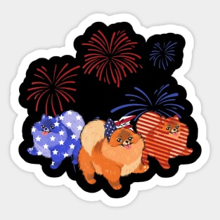 Red White Blue Pomeranian American Flag 4th Of July Sticker